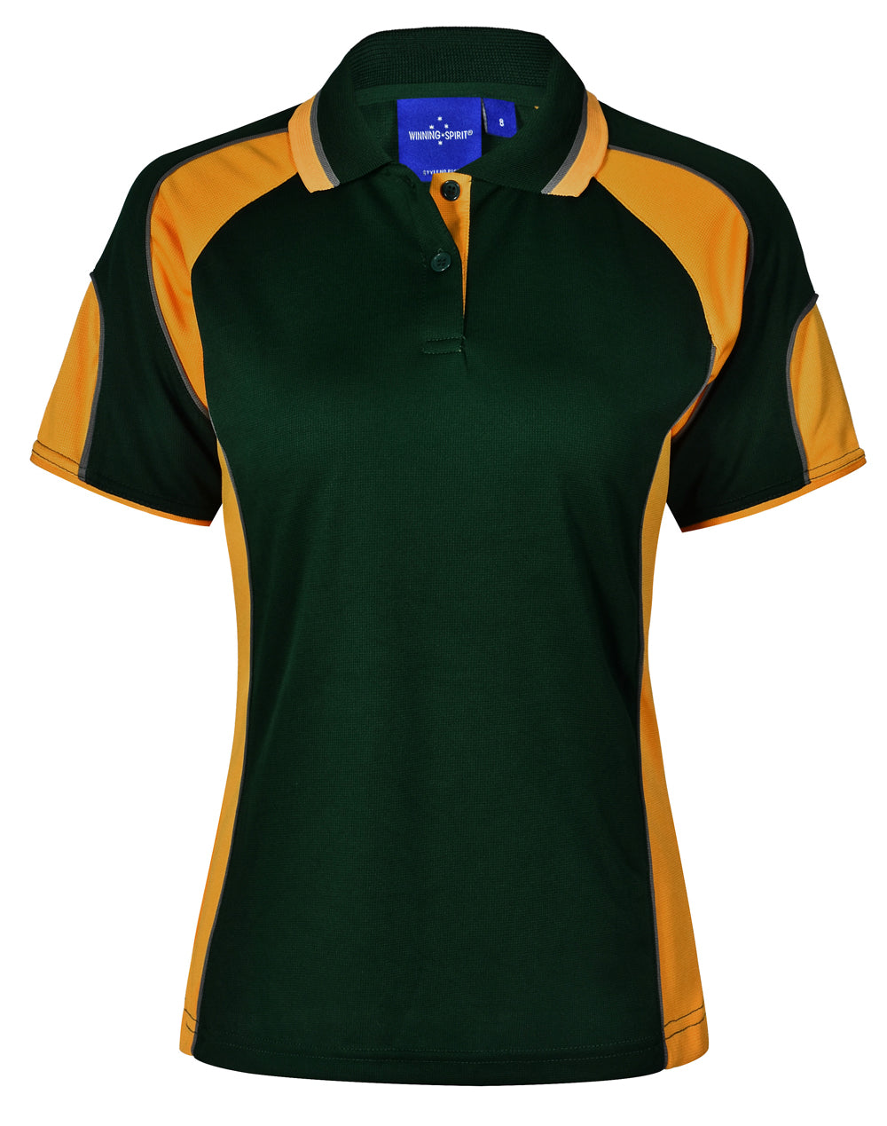 Ladies' Cooldry Contrast Polo With Sleeve Panel - Bottle/Gold