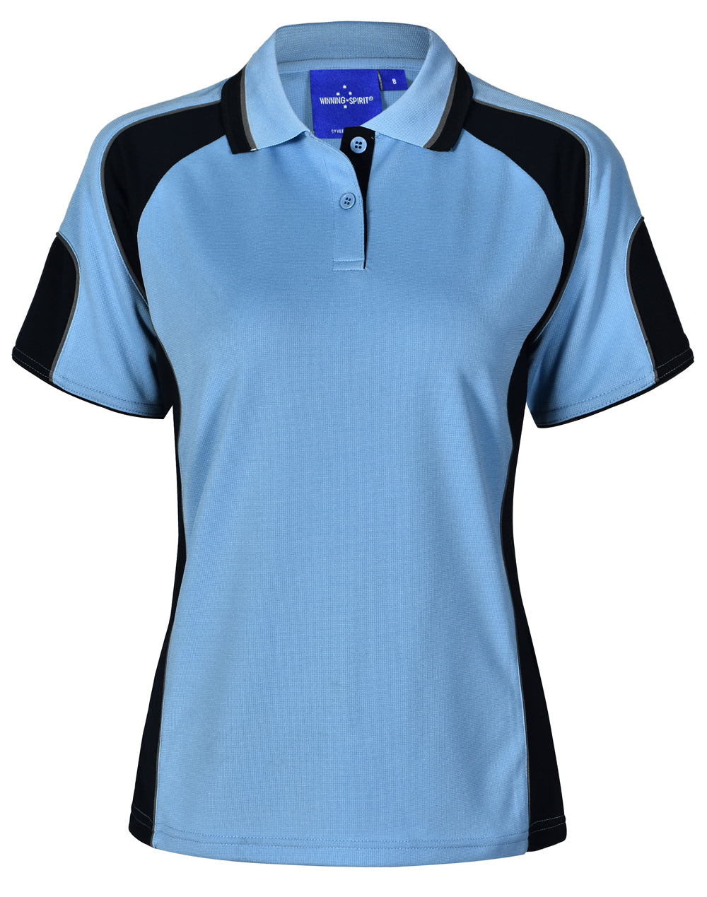 Ladies' Cooldry Contrast Polo With Sleeve Panel - Skyblue/Navy