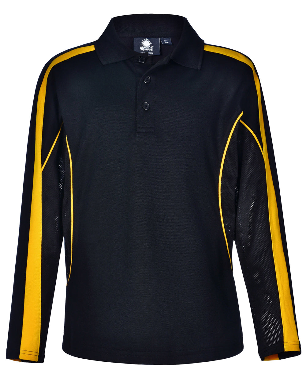 Kids' TrueDry Long Sleeve Polo - Black/Gold