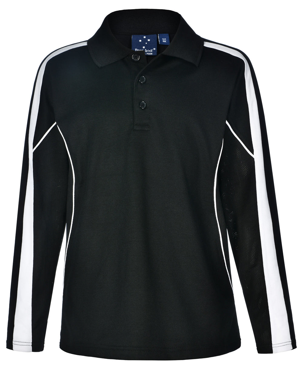 Kids' TrueDry Long Sleeve Polo - Black/White