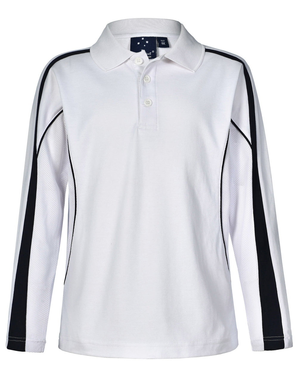Kids' TrueDry Long Sleeve Polo - White/Navy