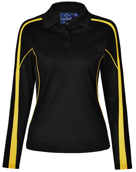 Ladies' TrueDry Long Sleeve Polo - Black/Gold