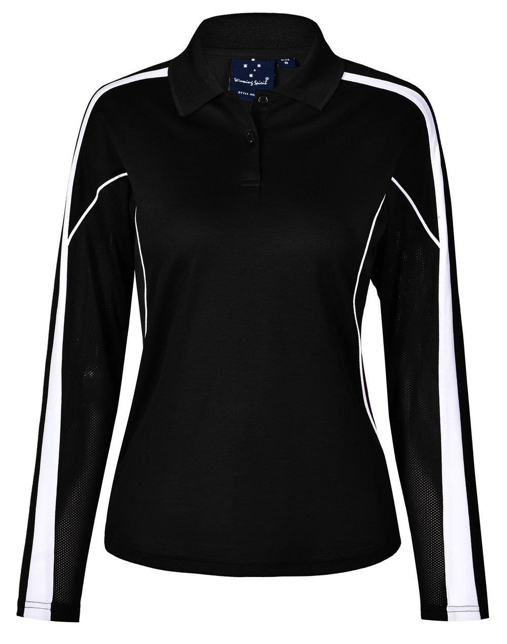 Ladies' TrueDry Long Sleeve Polo - Black/White