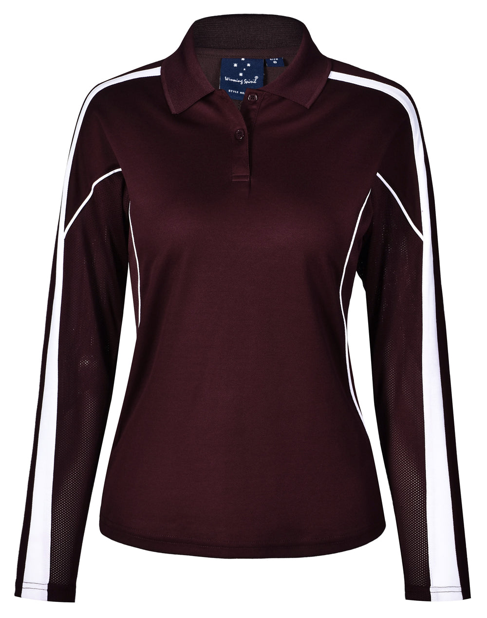 Ladies' TrueDry Long Sleeve Polo - Maroon/White