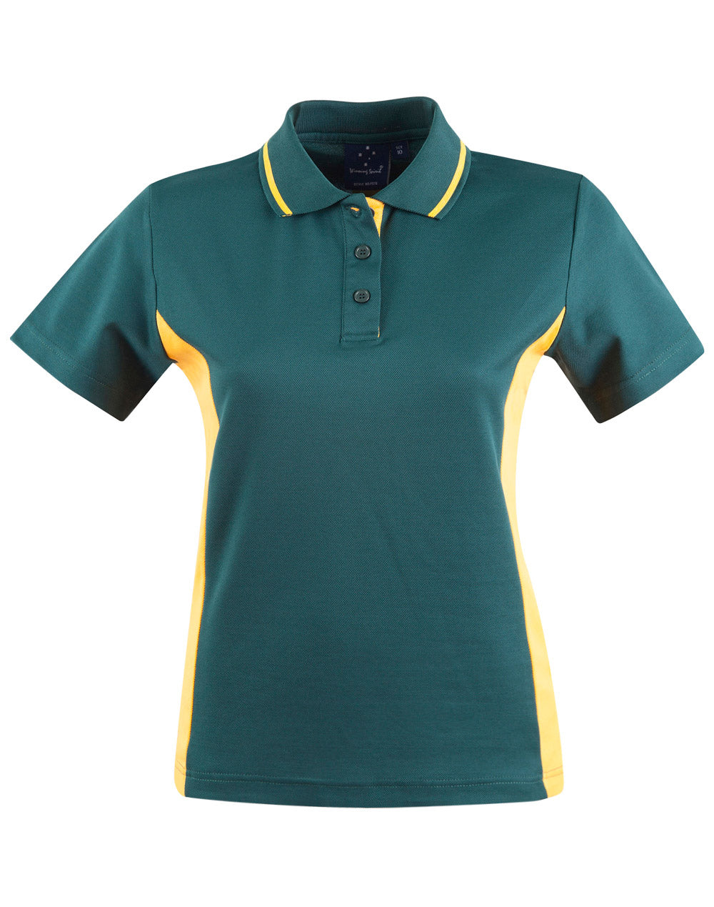 Ladies' TrueDry Contrast S/S Polo - Bottle/Gold