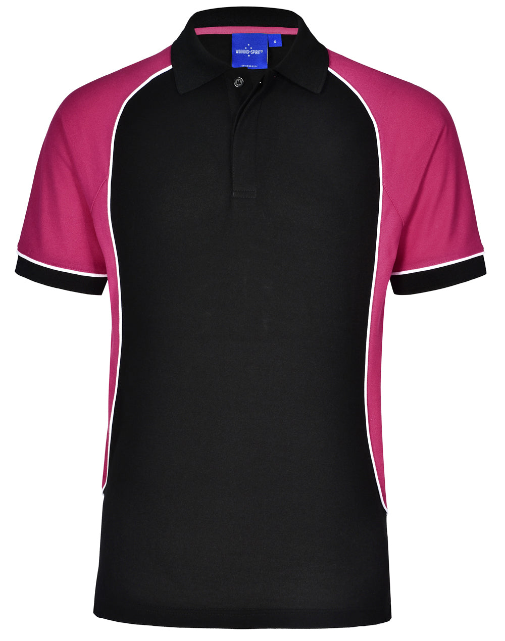 Kids' TrueDry Tri-colour S/S Pique Polo - Black/White/Magenta