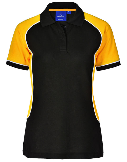Ladies' TrueDry Tri-colour S/S Pique Polo - Black/White/Gold