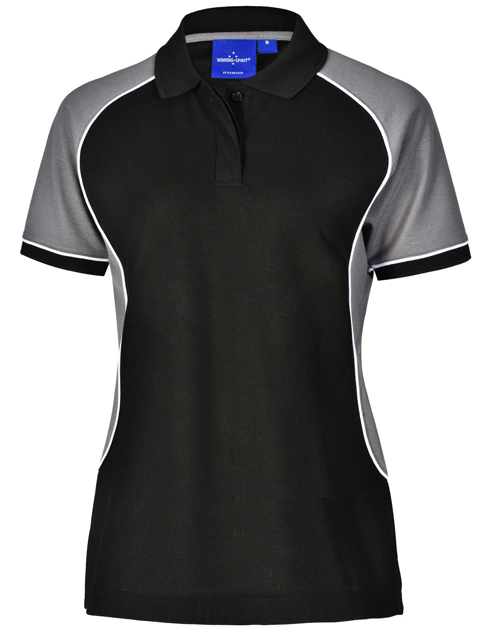 Ladies' TrueDry Tri-colour S/S Pique Polo - Black/White/Grey