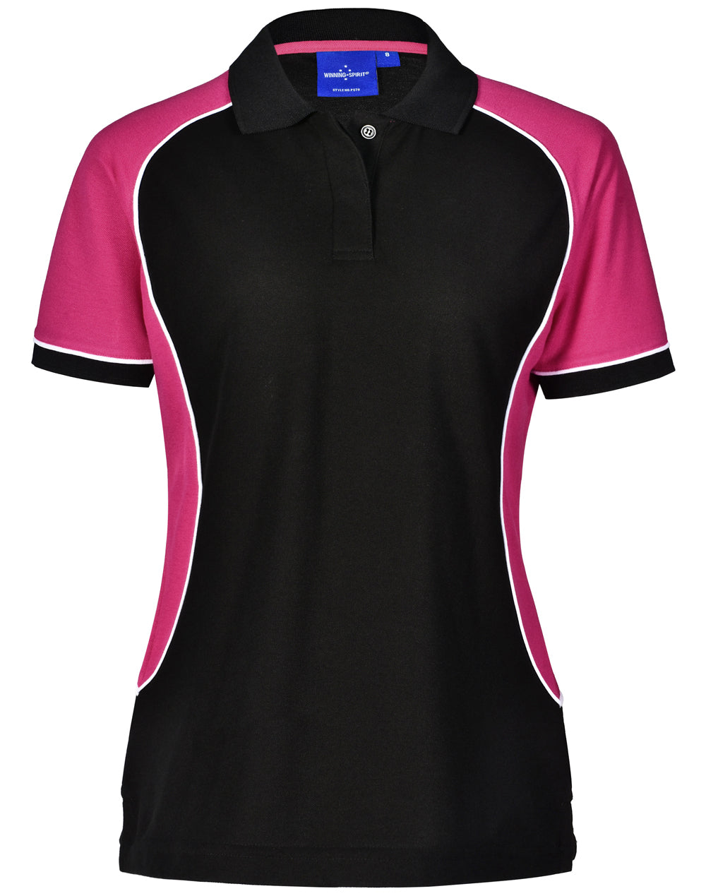 Ladies' TrueDry Tri-colour S/S Pique Polo - Black/White/Magenta