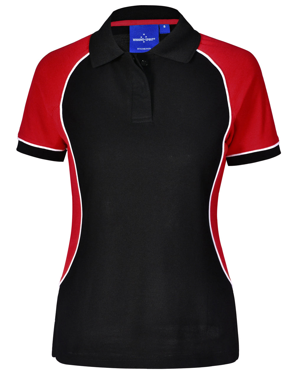 Ladies' TrueDry Tri-colour S/S Pique Polo - Black/White/Red