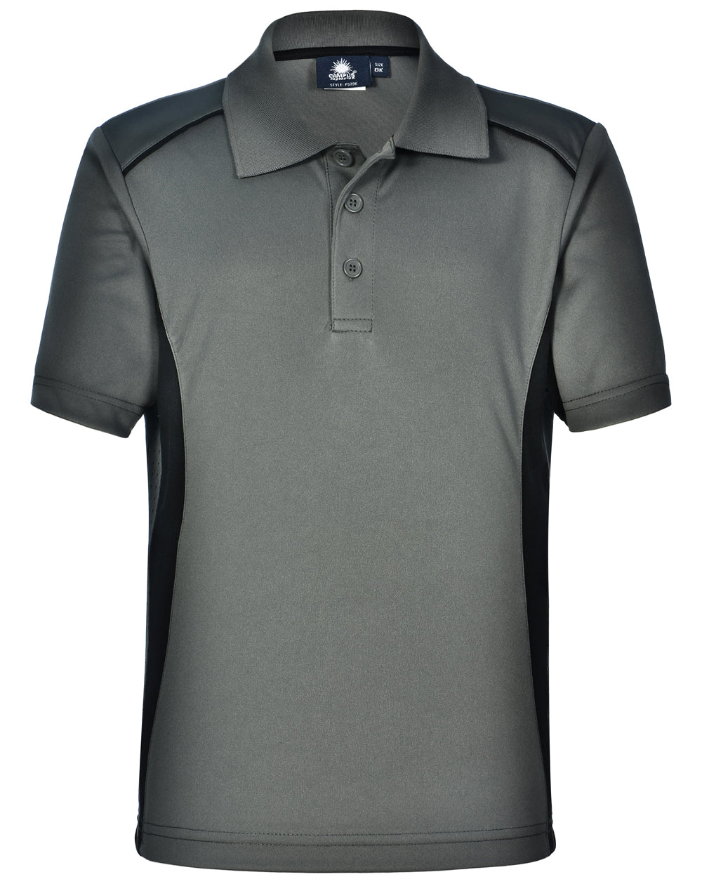 Kids' Cooldry S/S Contrast Interlock Polo - Ash/Black