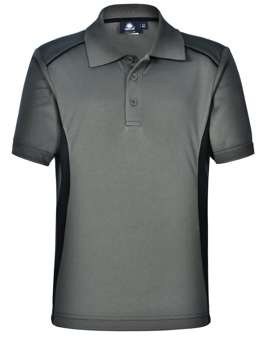 Kids' Cooldry S/S Contrast Interlock Polo - Ash/Black
