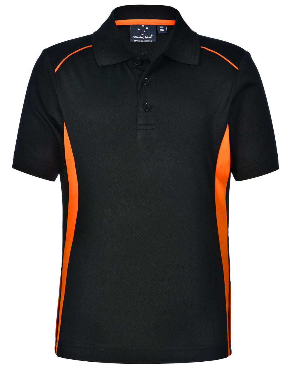 Kids' Cooldry S/S Contrast Interlock Polo - Black/Orange
