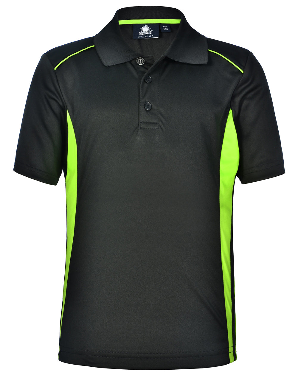 Kids' Cooldry S/S Contrast Interlock Polo - Charcoal/Lime