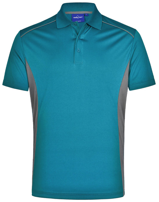 Men's Cooldry S/S Contrast Interlock Polo - Aegean Blue/Ash