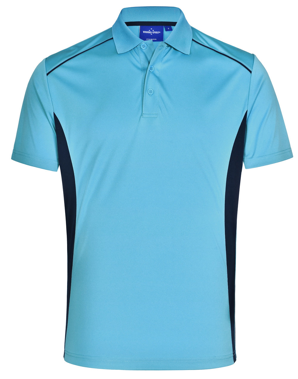 Men's Cooldry S/S Contrast Interlock Polo - Aqua Blue/Navy