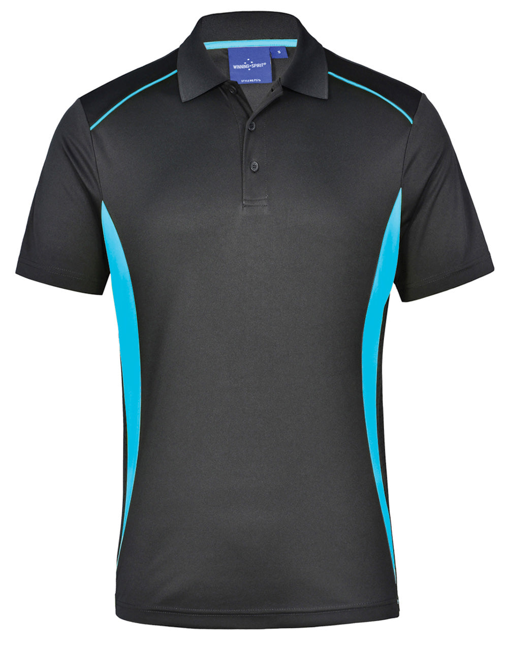 Men's Cooldry S/S Contrast Interlock Polo - Charcoal/Aqua Blue