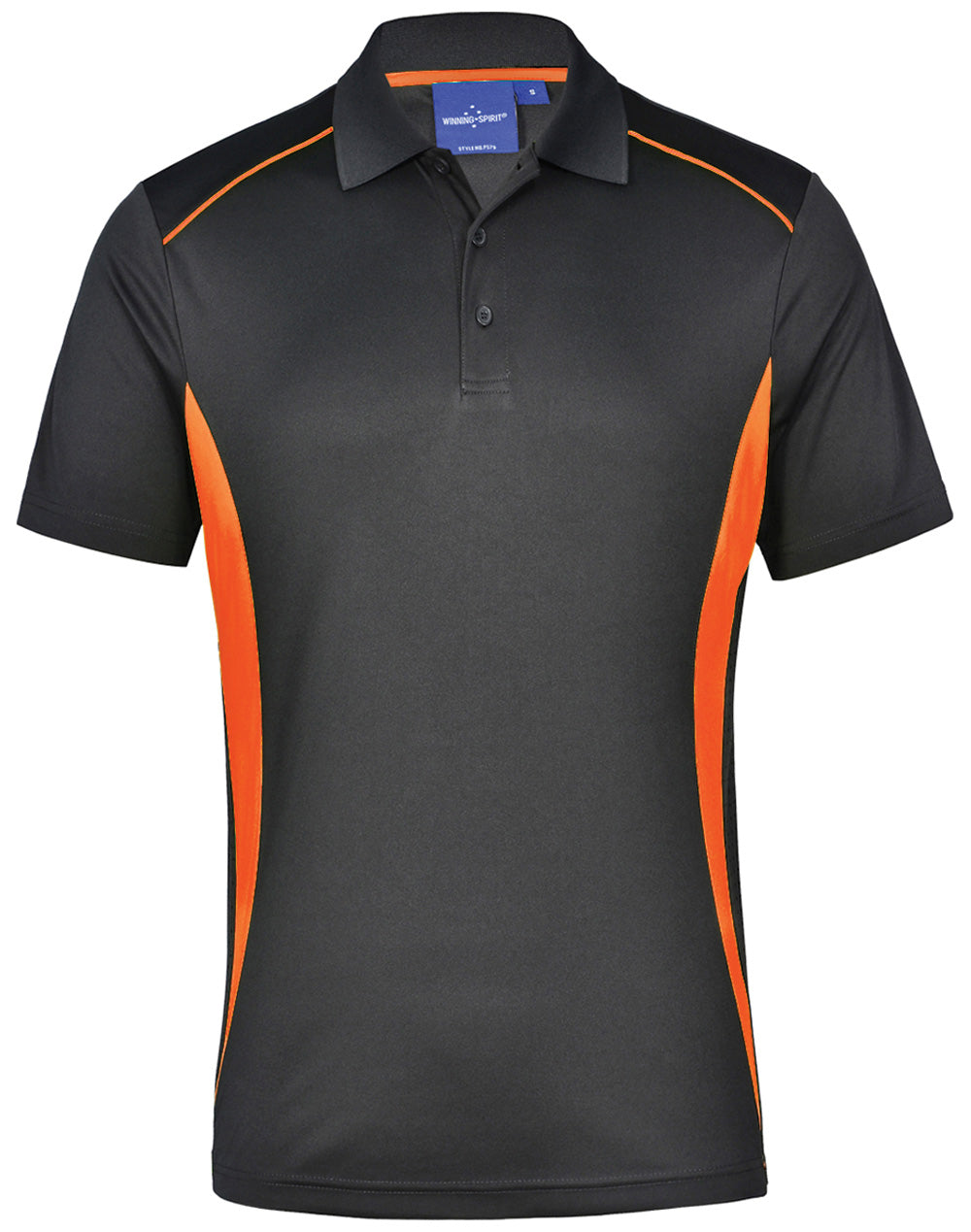 Men's Cooldry S/S Contrast Interlock Polo - Charcoal/Fluoro Orange