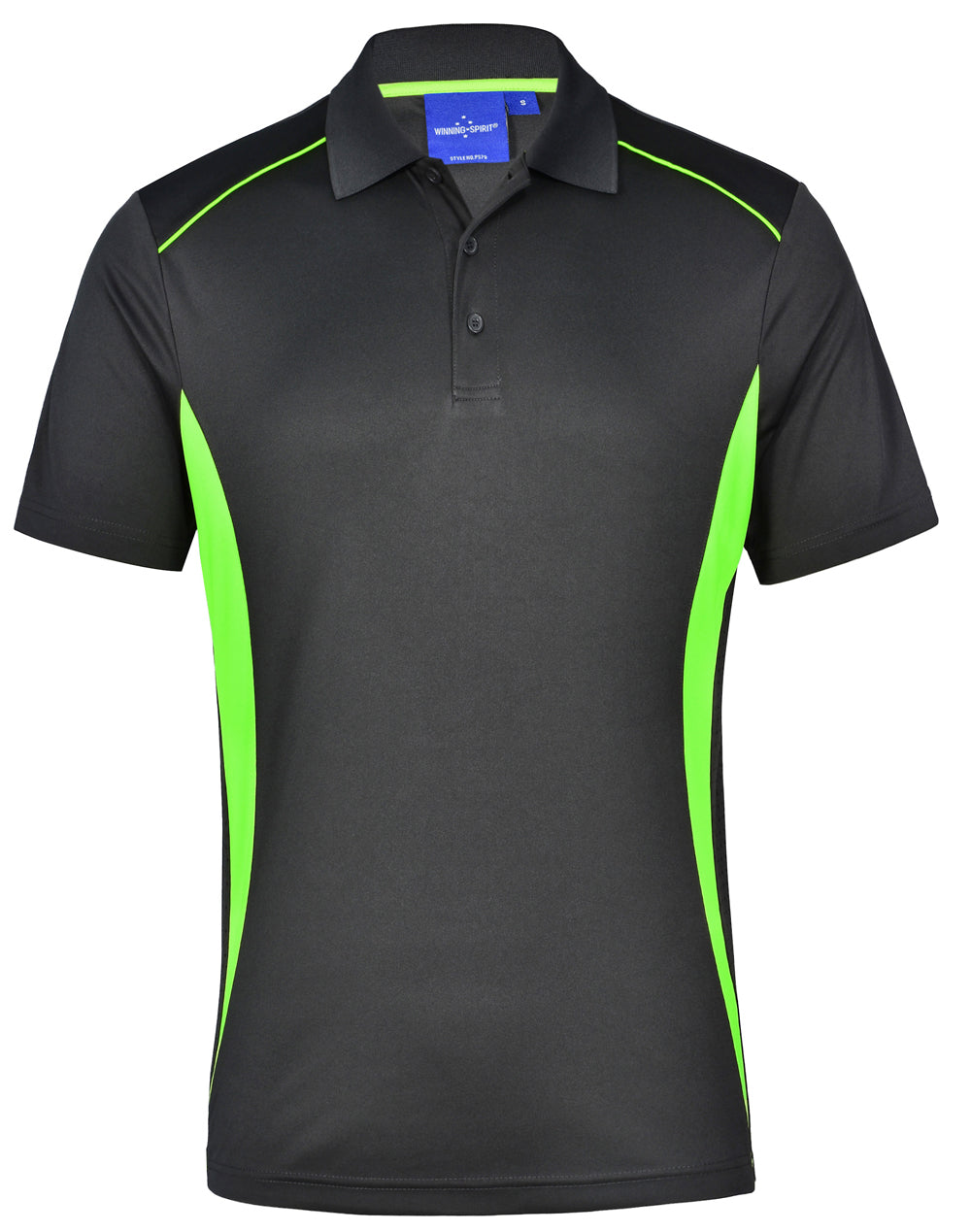 Men's Cooldry S/S Contrast Interlock Polo - Charcoal/Lime