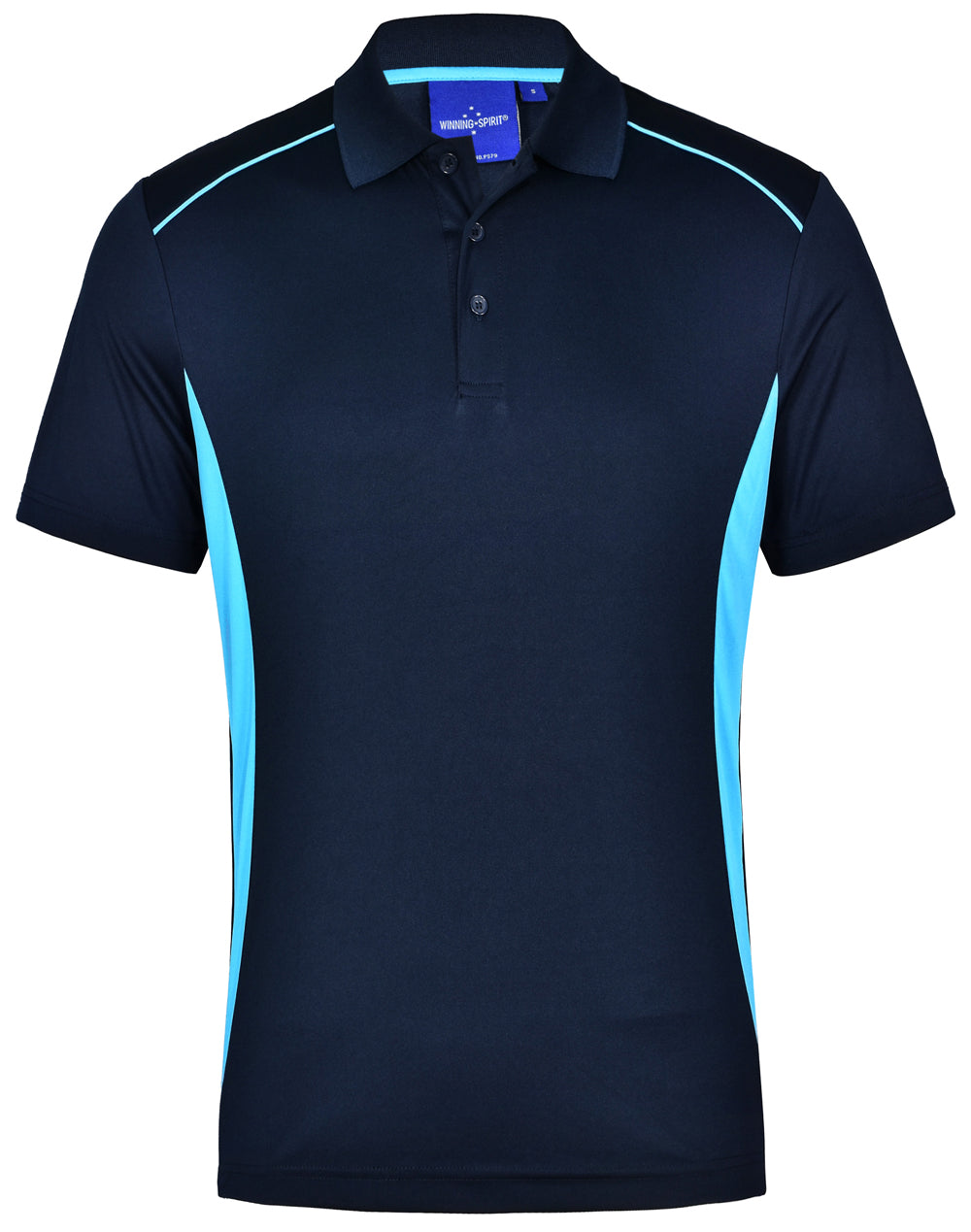 Men's Cooldry S/S Contrast Interlock Polo - Navy/Aqua Blue