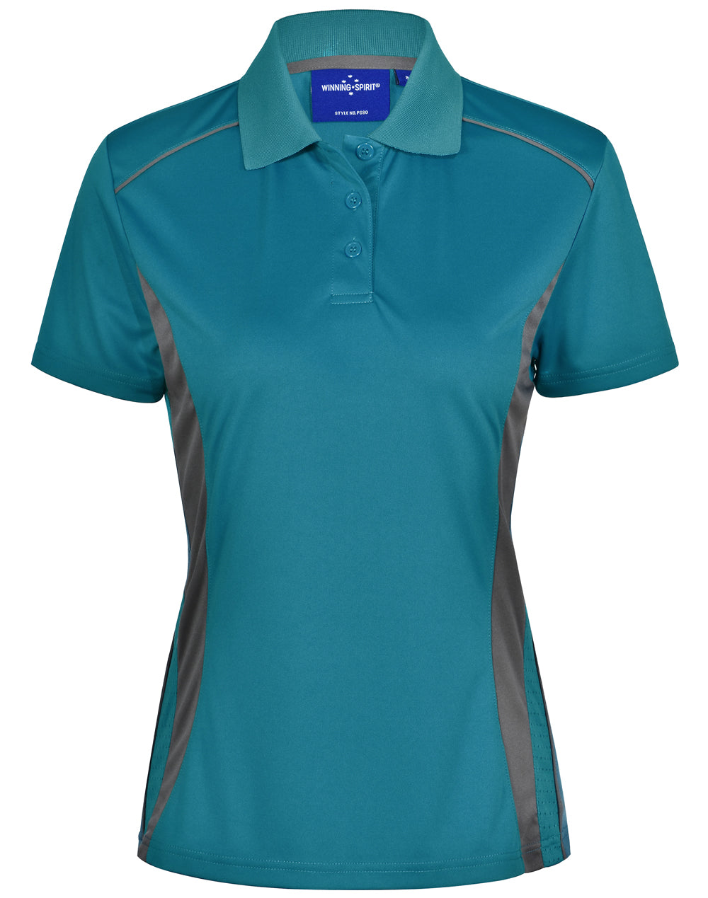 Ladies' Cooldry S/S Contrast Interlock Polo - Aegean Blue/Ash