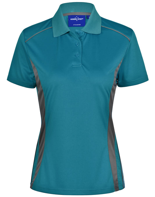 Ladies' Cooldry S/S Contrast Interlock Polo - Aegean Blue/Ash