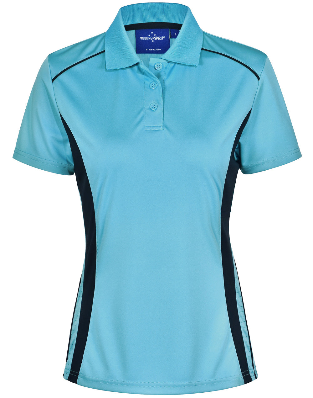 Ladies' Cooldry S/S Contrast Interlock Polo - Aqua Blue/Navy