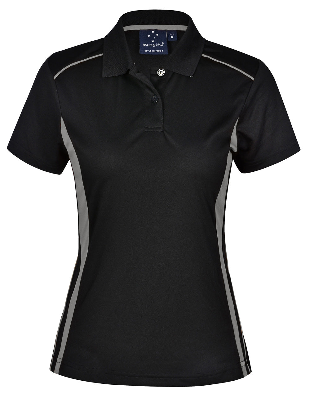 Ladies' Cooldry S/S Contrast Interlock Polo - Black/Ash