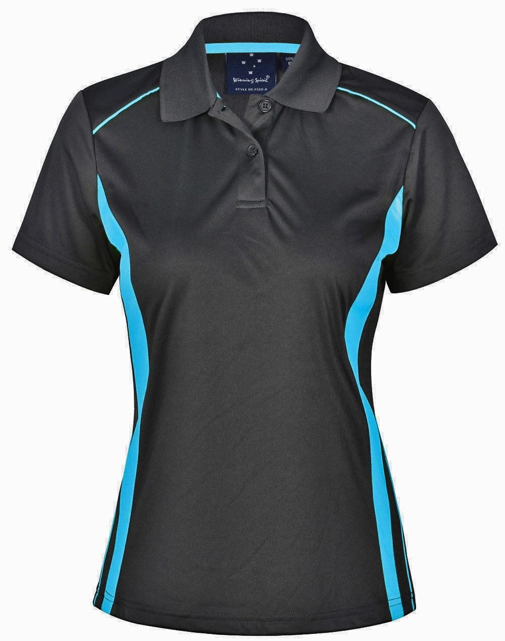Ladies' Cooldry S/S Contrast Interlock Polo - Charcoal/Aqua Blue
