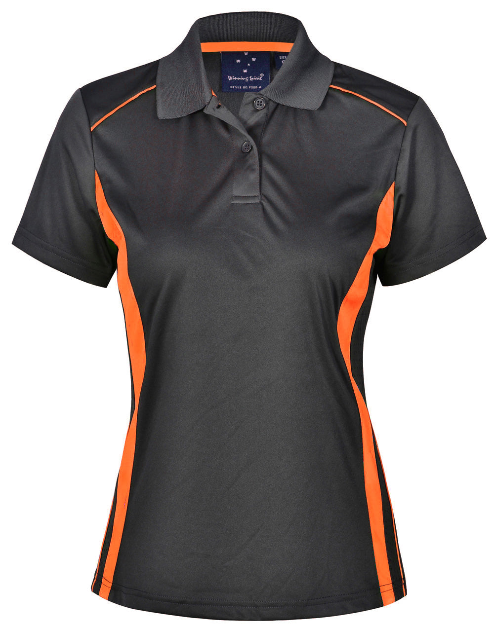 Ladies' Cooldry S/S Contrast Interlock Polo - Charcoal/Fluoro Orange