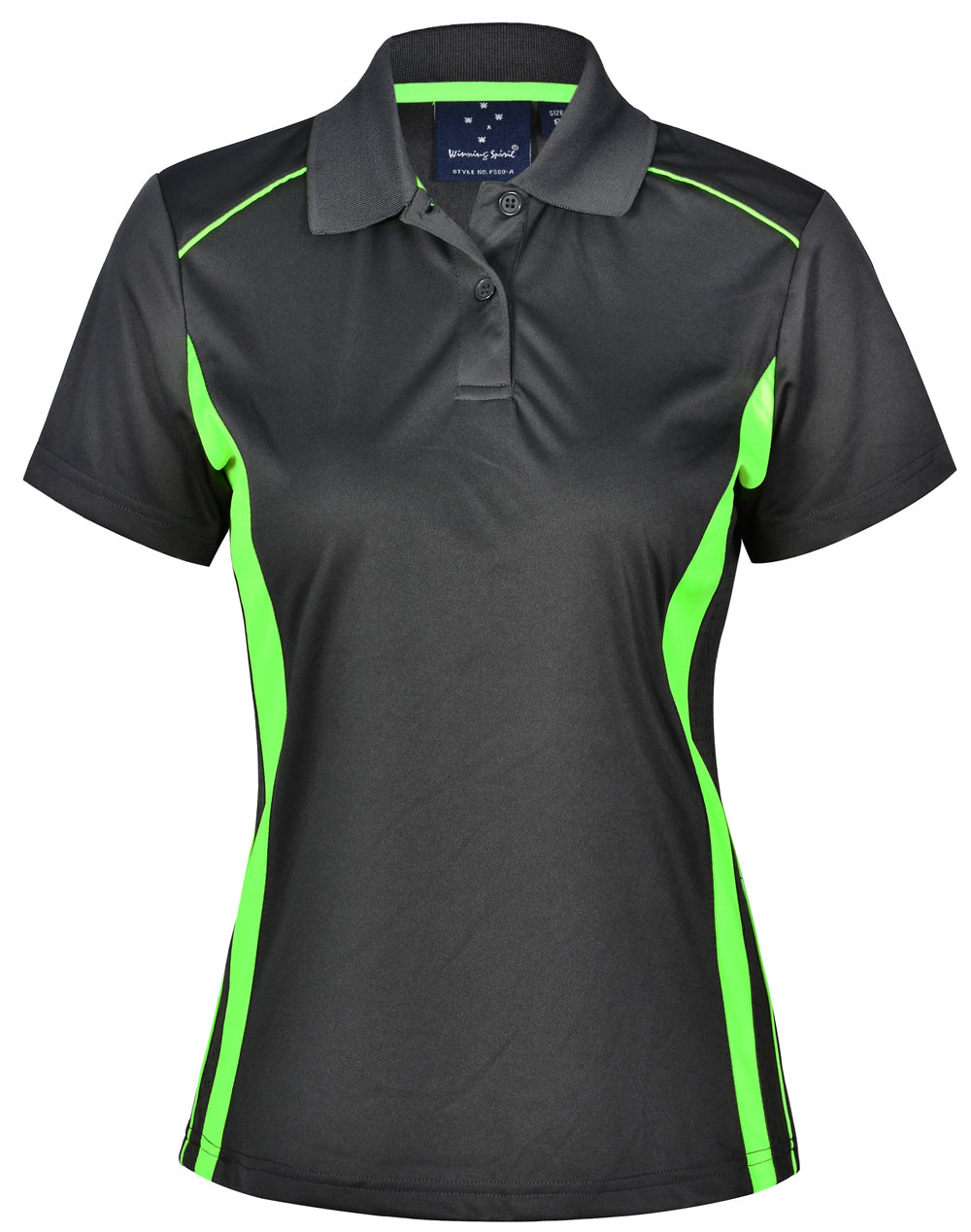 Ladies' Cooldry S/S Contrast Interlock Polo - Charcoal/Lime