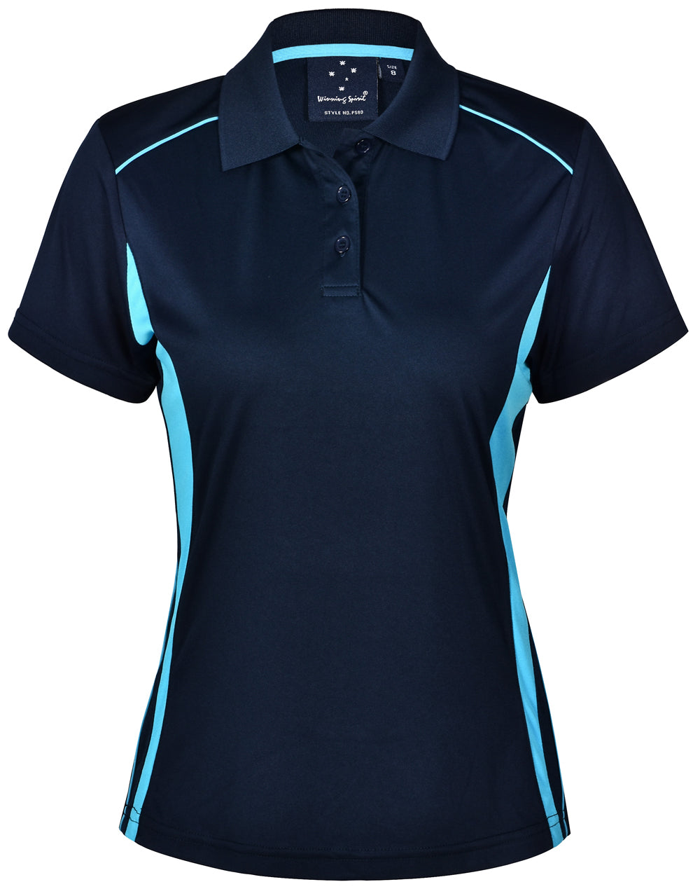 Ladies' Cooldry S/S Contrast Interlock Polo - Navy/Aqua Blue