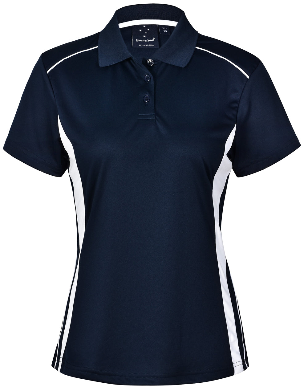 Ladies' Cooldry S/S Contrast Interlock Polo - Navy/White