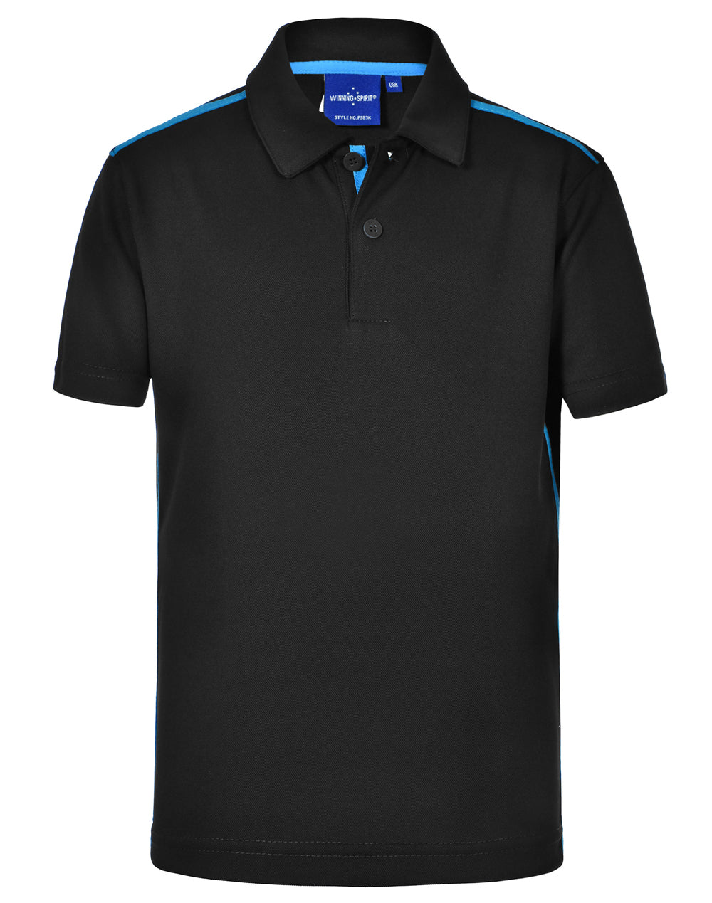 Kids' Ultra Dry Short Sleeve Contrast Polo - Black/Cyan