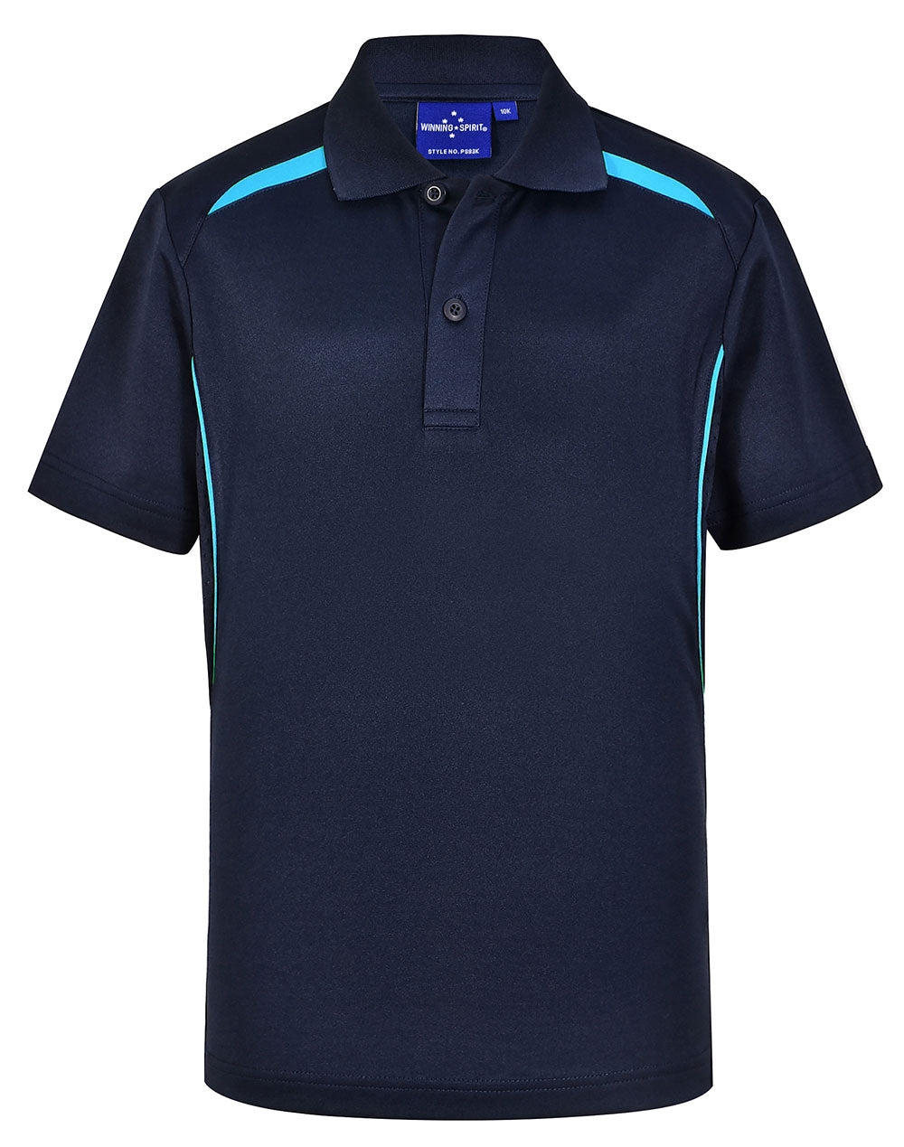 Kids' Sustainable Poly/Cotton Contrast S/S Polo - Navy/Aqua Blue