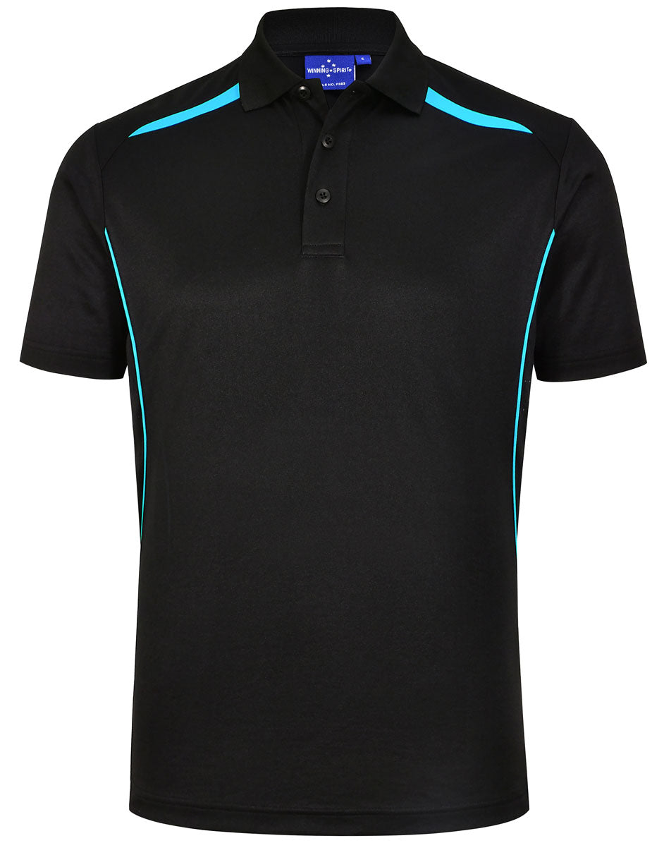 Men's Sustainable Poly/Cotton Contrast S/S Polo - Black/Aqua Blue