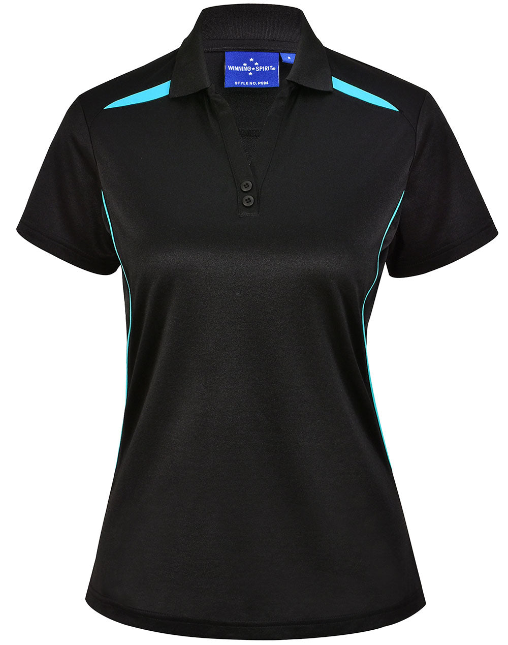 Ladies' Sustainable Poly/Cotton Contrast S/S Polo - Black/Aqua Blue